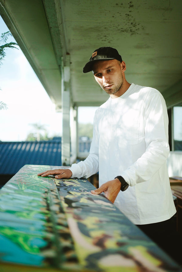 Moskav Signature White Double Pocket Long Sleeve Tee