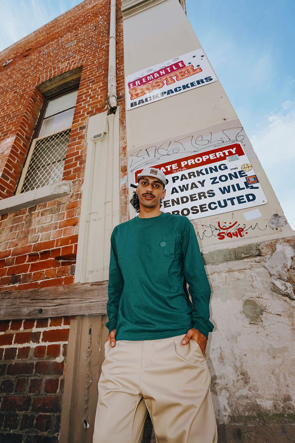 Moskav Signature Green Double Pocket Long Sleeve Tee