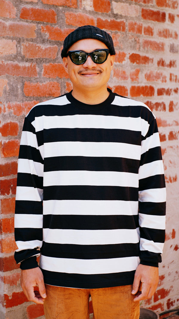 Moskav Cave Black White Stripe Long Sleeve Tee
