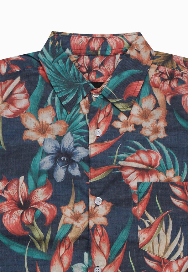 NEIRO NAVY FLORAL PRINT SHIRT