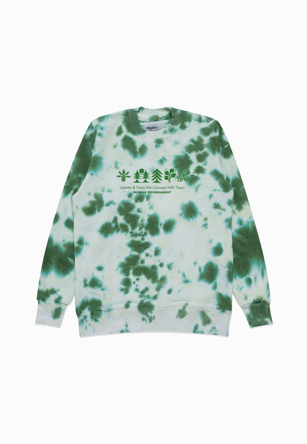 LEAVES & TREES TIE DYE GREEN CREWNECK