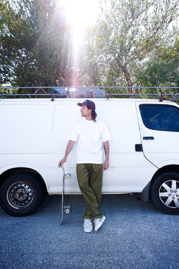 Moskav Short Signature White Double Pocket Tee