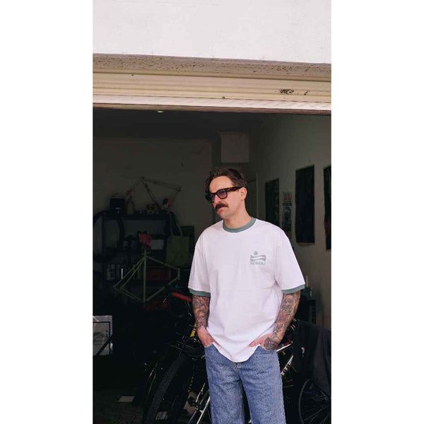 Moskav Modern Waves White-Green Ringer Tee